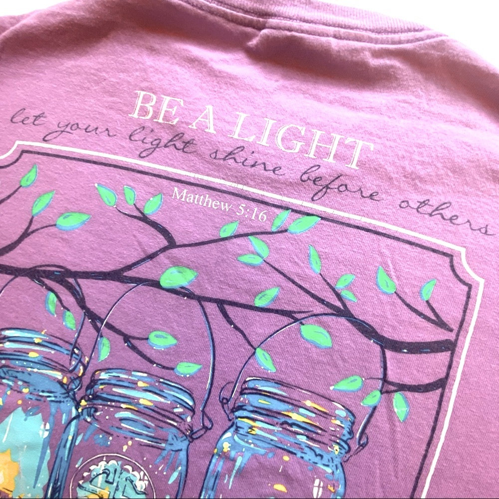 Simply Southern women’s SS tee, size L, purple w/ firefly/mason jar image